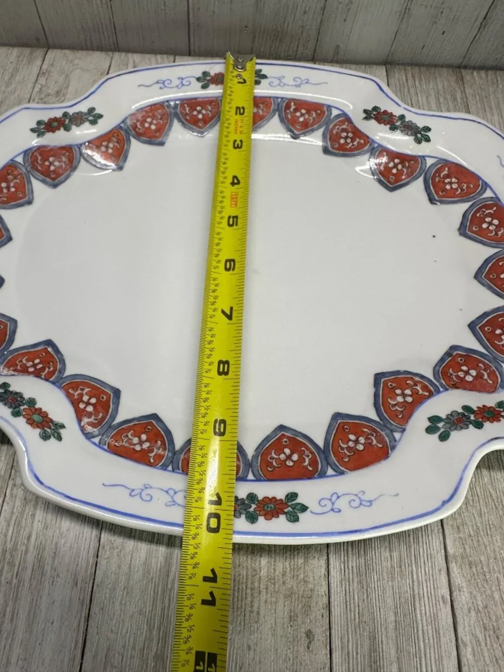 Vtg Red Stamp Chinese Heavy Porcelain Stunning Platter Tray 13